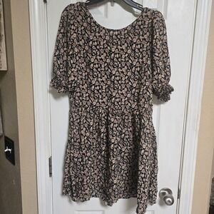 Natural Life Floral Puff Sleeve Mini Dress Boho Cottagecore Size XS/S